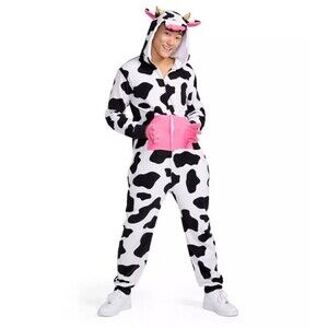 Tipsy Elves Cow Halloween Costume Unisex Jumpsuit Pockets Full Zip XL NWT